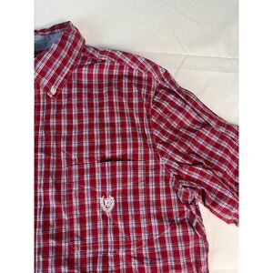 Chaps Men's Medium Plaid Short Sleeve Button Down‎ Shirt Red Blue